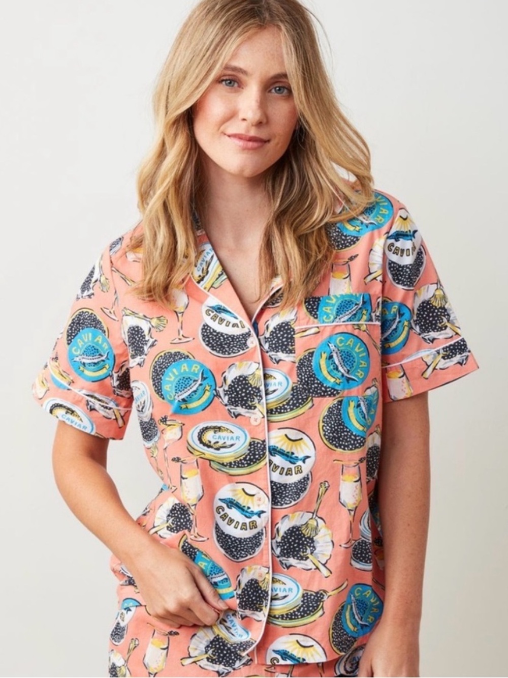 Printfresh PJ top Champagne & Caviar Short Sleeve Pajama Top medium